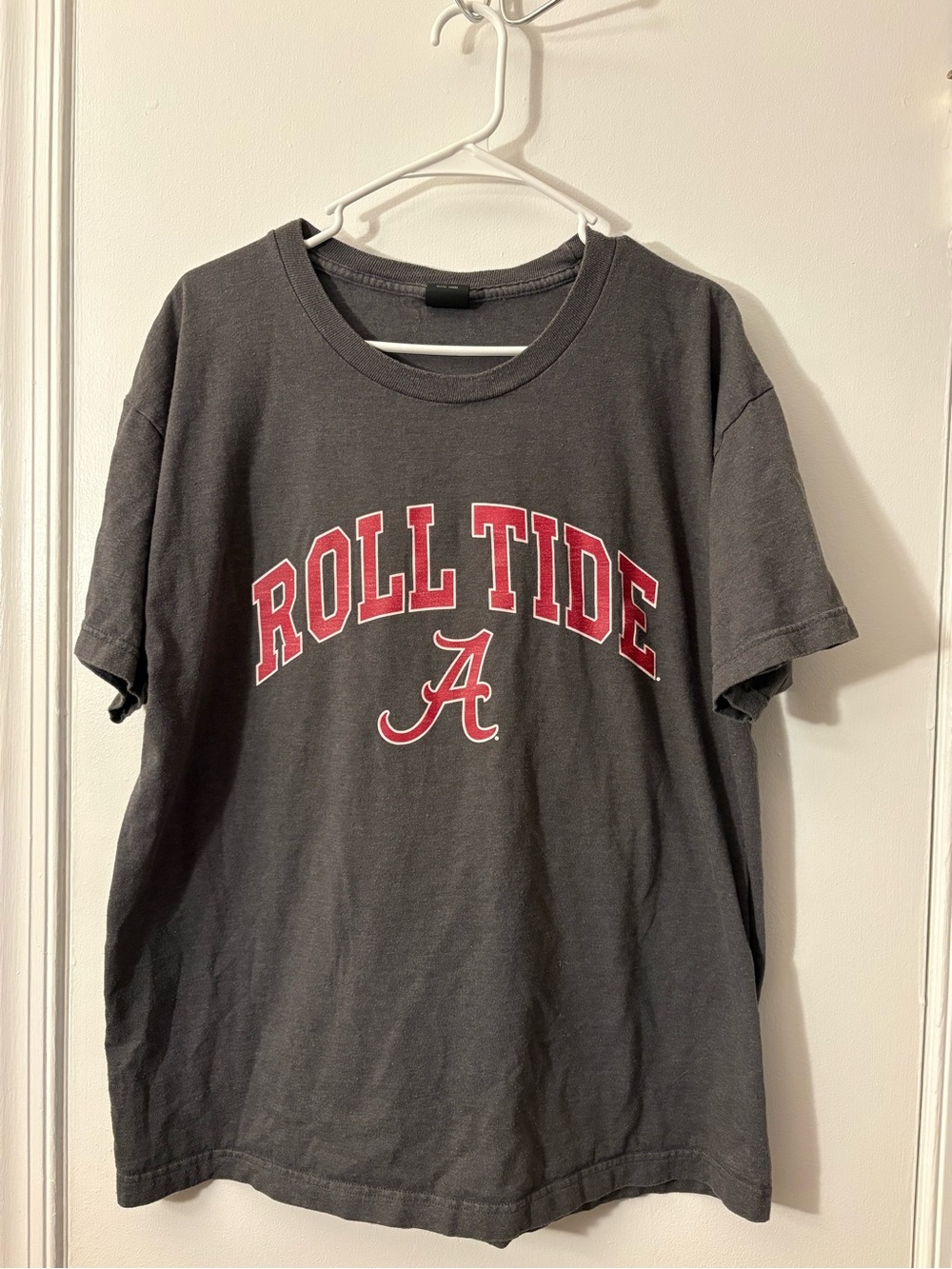 Hanes Gray Tee with Red and White Block Lettering